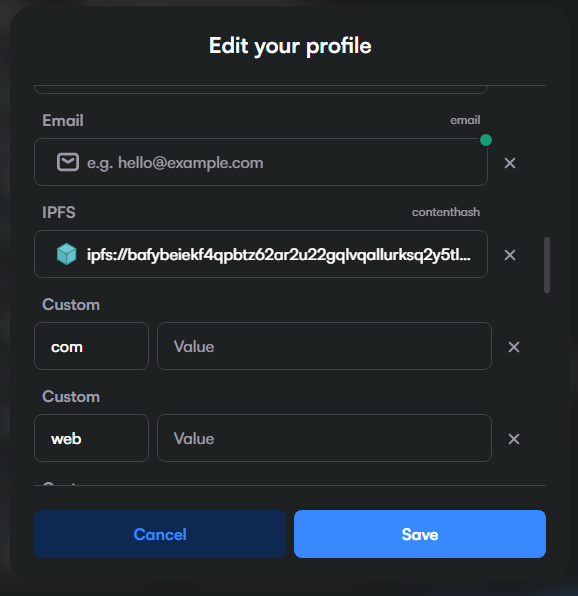 Example IPFS content hash block